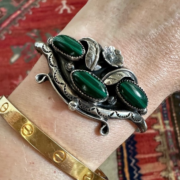 Jewelry - Extraordinary Vintage Old Pawn Sterling Silver Malachite Cuff Bracelet